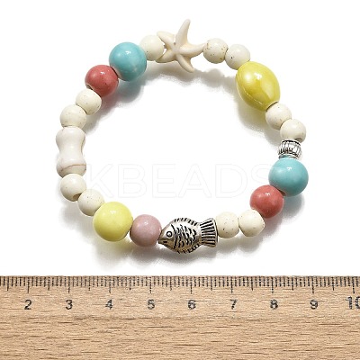 Porcelain Beads & Synthetic Howlite Beads Stretch Bracelets for Women LS-BJEW-D307-02C-1