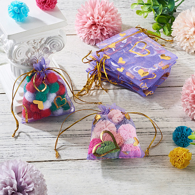 50Pcs Heart Printed Organza Bags OP-TADJ0001-01D-1
