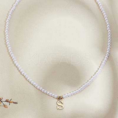Imitation Pearl with Stainless Steel Pendants Necklaces NJEW-LP0001-51S-G-1