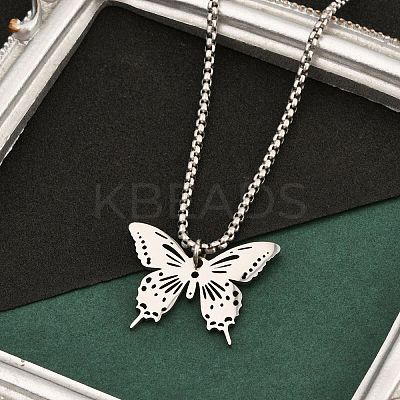 201 Stainless Steel Laser Cut Butterfly Pendant Box Chain Necklaces for Women LS-NJEW-Q004-03P-1