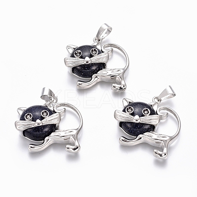 Synthetic Blue Goldstone Kitten Pendants G-J386-C06-1