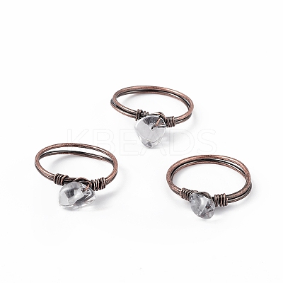 Natural Quartz Crystal Chips Finger Ring RJEW-L082-03R-02-1