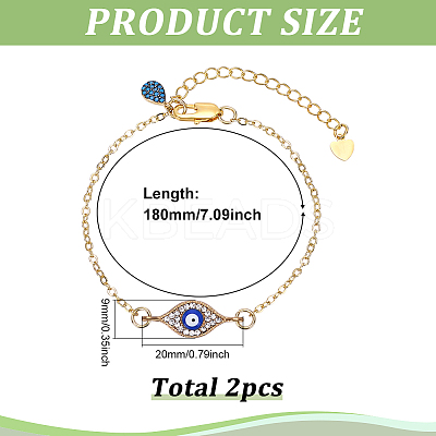 2Pcs Evil Eye Alloy Enamel Charm Bracelets BJEW-ME00006-1
