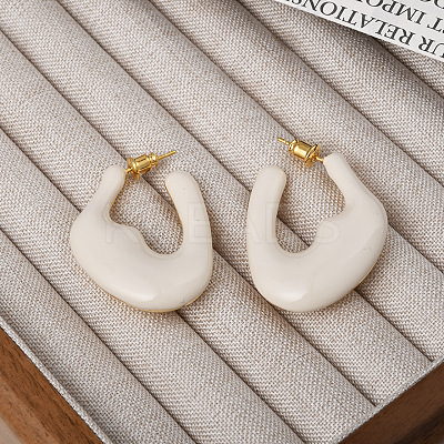 Nuggets Brass Enamel Half Hoop Stud Earrings for Women EJEW-G391-20A-G-1