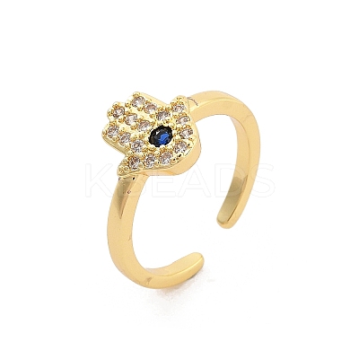 Rack Plating Brass Micro Pave Cubic Zirconia Open Cuff Finger Rings for Women RJEW-M028-98G-1