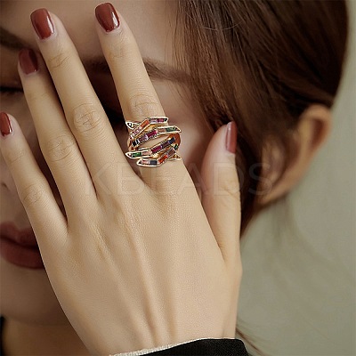 Hug Hand Fingers Cubic Zirconia Cuff Ring X1-RJEW-T016-35G-01-1