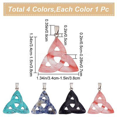 4Pcs 4 Styles Natural & Synthetic Mixed Gemstone Pendants G-SC0001-93-1