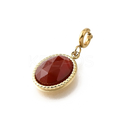 304 Stainless Steel Pave Natural Carnelian(Dyed & Heated) Faceted Oval Pendant Decoration STAS-H202-17G-1