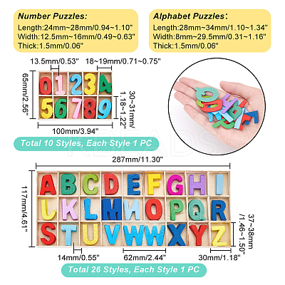 Wood Alphabet & Number Puzzles for Toddlers AJEW-PH0004-29B-1