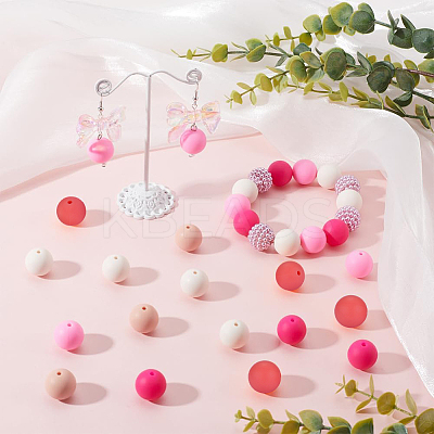 60Pcs 2 Styles Round Silicone Focal Beads with Fluorescence Acrylic Beads SIL-SP0001-01A-1