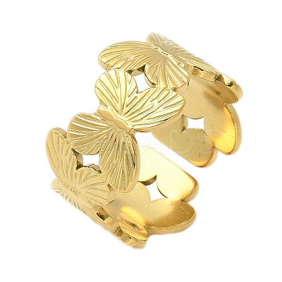 304 Stainless Steel Open Cuff Ring for Women LS-RJEW-B109-05G-01-1