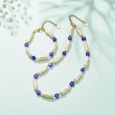 ABS Imitation Pearl & Millefiori Glass Beaded Necklace Bracelet SJEW-JS01241-1
