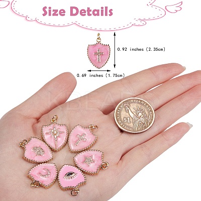 6Pcs 6 Styles Real 18K Gold Plated Brass Micro Pave Clear Cubic Zirconia Enamel Pendants ZIRC-SZ0001-36A-1