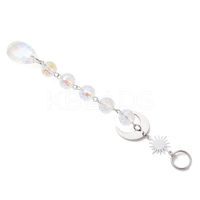 3Pcs Glass Teardrop Round Leaf Hanging Suncatchers Sets HJEW-JM04603-02-1