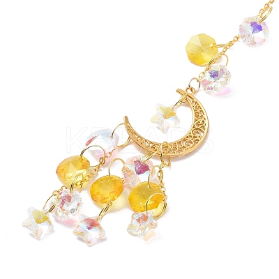 Moon & Star Glass Hanging Suncatchers HJEW-I011-03G-1