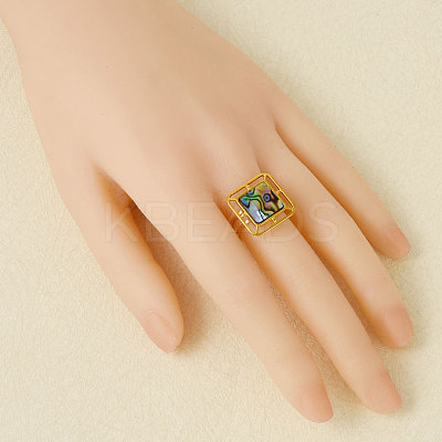 304 Stainless Steel with Natural Shell Cuff Open Rings for Women CE2201-4-1