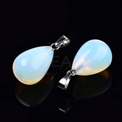 Opalite Stone Pendants with Platinum Plated Iron Findings G-R252-08-1