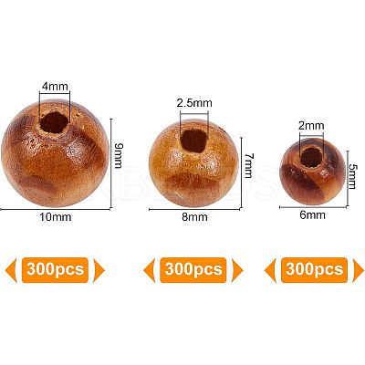 900Pcs 3 Style Round Natural Wood Beads WOOD-OC0001-95-1