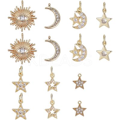 14Pcs 7 Style Brass Micro Pave Cubic Zirconia Charms ZIRC-FH0001-10-1