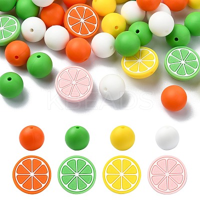 58Pcs 8 Styles Lemon Food Grade Eco-Friendly Silicone Focal Beads SIL-CJ0001-99-1