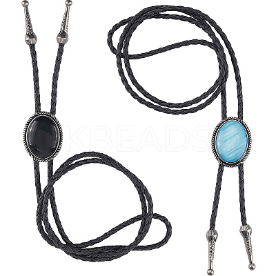 2Pcs 2 Colors PU Leather Lariat Necklace NJEW-GF0001-16-1