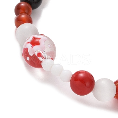 Natural Mixed Gemstone & Lampwork Stretch Bracelet X1-BJEW-TA00259-1