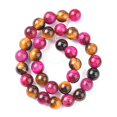 Natural Rose Tiger Eye(Dyed & Heated) and Yellow Tiger Eye(Dyed & Heated) Beads Strands X-G-G101-6mm-1-1
