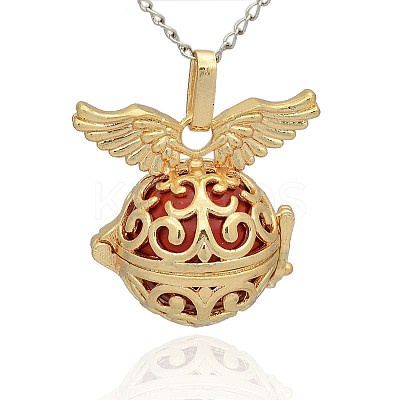 Golden Tone Brass Hollow Round Cage Pendants KK-J234-03G-1