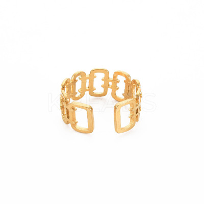 Ion Plating(IP) 304 Stainless Steel Open Rectangle Cuff Ring for Women RJEW-S405-237G-1