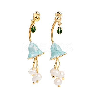Flower Brass Enamel Dangle Stud Earrings EJEW-K308-07G-1