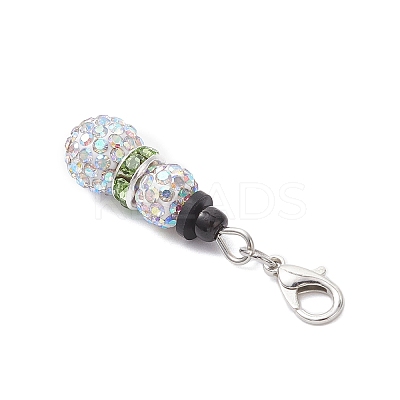2Pcs Snowman Pave Disco Ball Beads & Brass Rhinestone Pendant Decorations HJEW-JM04452-1