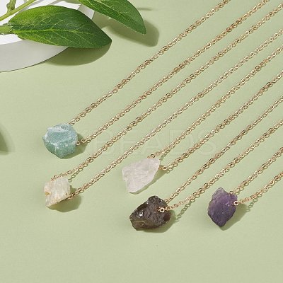 Irregular Raw Natural Gemstone Pendant Necklace with Brass Chain for Women NJEW-JN03832-1