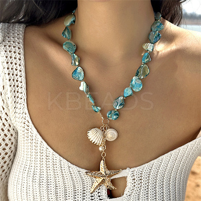 Alloy & Natural Shell Pendant Necklaces FS-WG9F39A-02-1