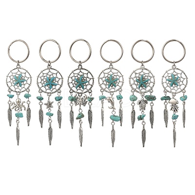 Alloy Magnesite Synthetic Turquoise Keychain HJEW-JKC01248-1