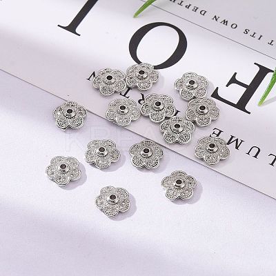5-Petal Brass Micro Pave Clear Cubic Zirconia Bead Caps X-ZIRC-P001-31P-1