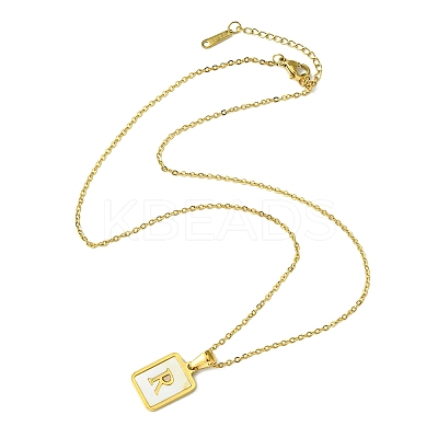 Ion Plating(IP) Rectangle with Initial Letter 304 Stainless Steel Pendant Necklace NJEW-R265-04G-R-1