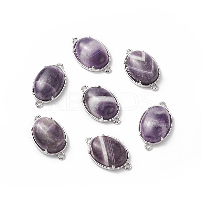 Brass Natural Amethyst Links connectors G-E398-03D-1