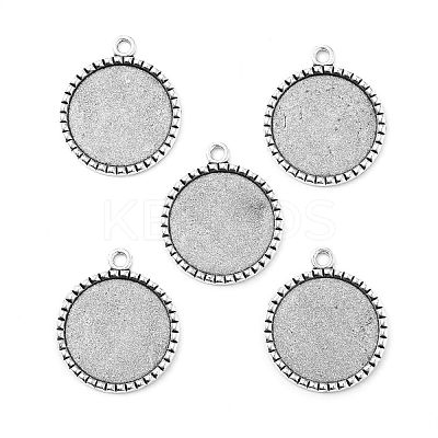 Tibetan Style Antique Silver Alloy Flat Round Pendant Cabochon Settings TIBEP-M022-38AS-1