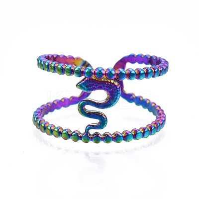 304 Stainless Steel Snake Cuff Ring RJEW-N038-088-1