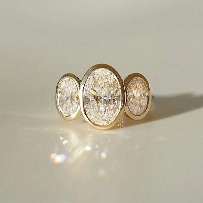 Oval Brass Pave Clear Cubic Zirconia Finger Rings FS-WGDCBD8-04-1
