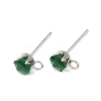 304 Stainless Steel Micro Pave Cubic Zirconia Stud Earring Findings STAS-H240-56P-05-1