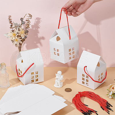 50 Bags House Shaped Paper Folding Candy Tote Boxes with Hollow Window and Rope Handles CON-BC0007-76A-1