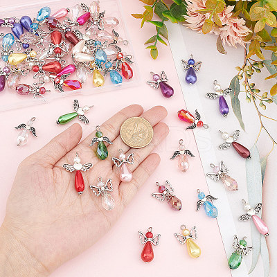 60Pcs 4 Style Electroplate Glass & Imitation Pearl Acrylic Pendants FIND-SC0004-04-1
