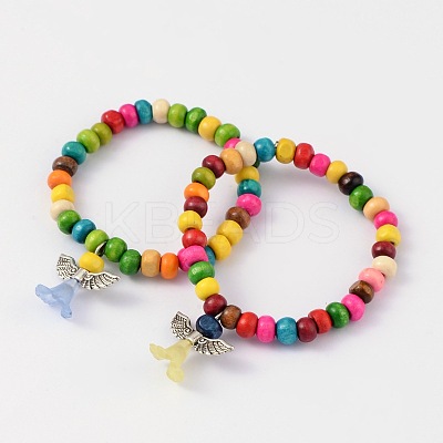 Kids Bracelets Wood Bead Stretch Bracelets BJEW-JB02020-05-1