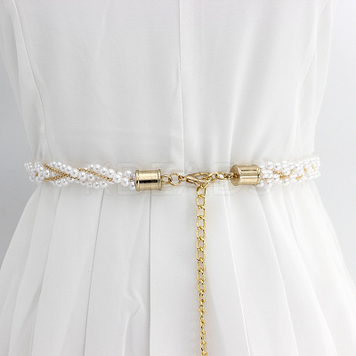 Alloy & Plastic Imitation Pearl Twisted Waist Chains for Women WG1D18B-03-1