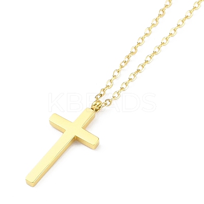 Ion Plating(IP) 304 Stainless Steel Cable Chain Religion Cross Pendant Necklaces for Women NJEW-K276-05A-G-1