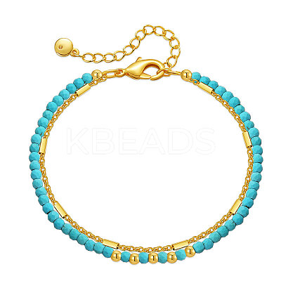 Synthetic Green Turquoise & Stainless Steel Ethnic Style Double Strand Bracelets LS-KG0354-1