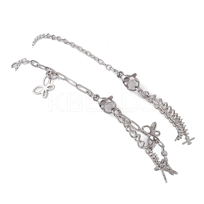 2Pcs 2 Styles 304 Stainless Steel Cable Chain Paperclip Chain Charm Double Layer Anklets for Women AJEW-AN00740-01-1