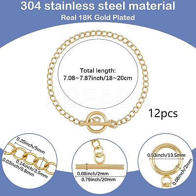 12Pcs 304 Stainless Steel Twisted Curb Chains Bracelets BJEW-SC0001-61G-1