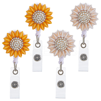 4Pcs 2 Colors Sunflower Resin & Rhinestone Badge Reel DIY-FH0009-73-1